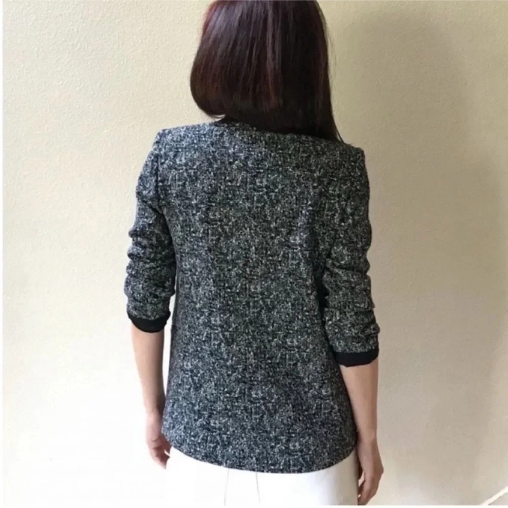 Sandro Paris Tweed Open Front Jacket Black Gray - Picture 3 of 7